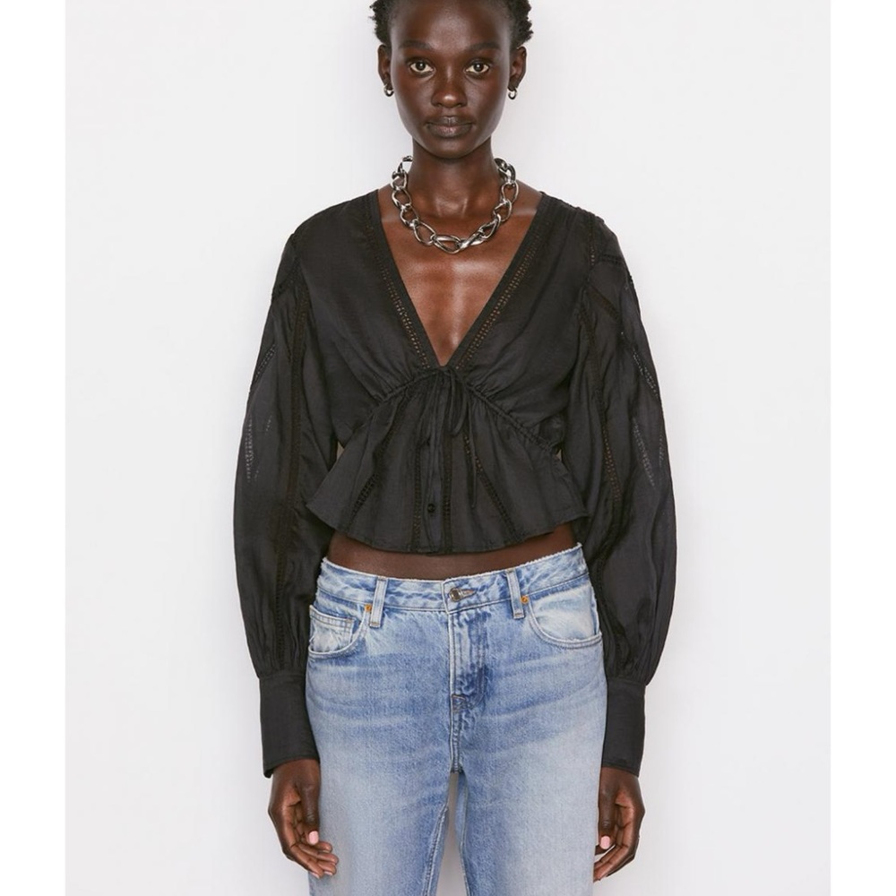 Frame Denim Black Relaxed Crop Blouse